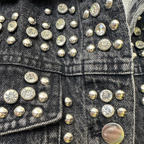 Aqua Luxe SM metal studded denim jean jacket handpainted horse native American - Picture 5 of 11